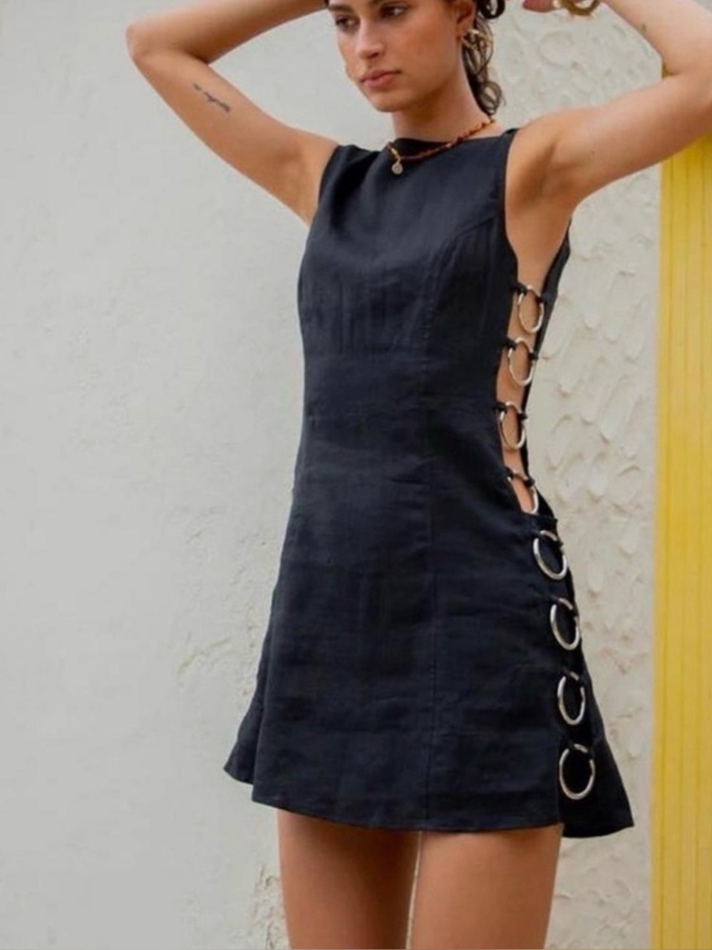 Vrg Grl Discoteca Mini Dress Black Linen Size 8 - Picture 10 of 10